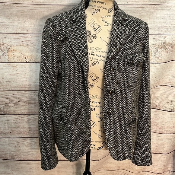 Comptoir des Cotonniers Jacket Wool Blend Tweed Size 44 XL Presley Laine Brown - Picture 8 of 13